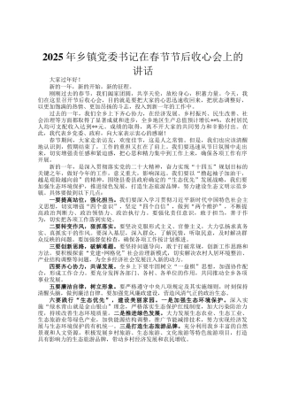 2025年乡镇党委书记在春节节后收心会上的讲话