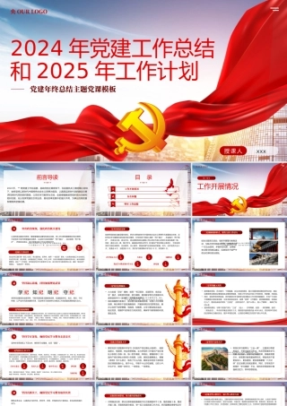 20250215党建风2024年党建工作总结和2025工作计划ppt含讲稿