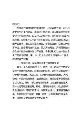 春节前安全生产工作会议部署讲话【资深秘书】