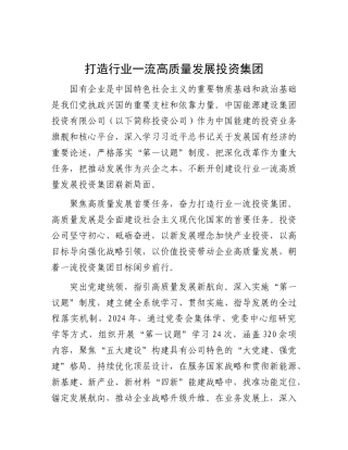打造行业一流高质量发展投资集团【资深秘书】