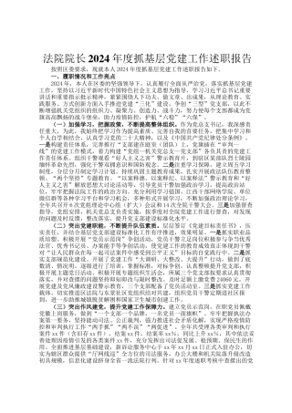 法院院长2024年度抓基层党建工作述职报告