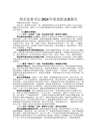 国企党委书记2024年度述职述廉报告