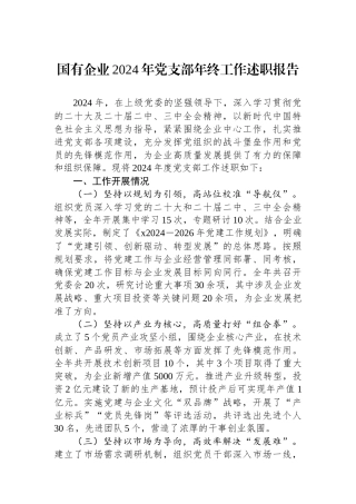 国有企业2024年党支部年终工作述职报告