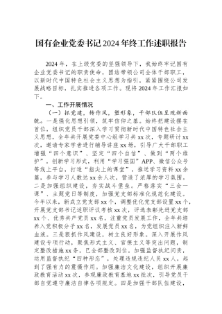 国有企业党委书记2024年终工作述职报告