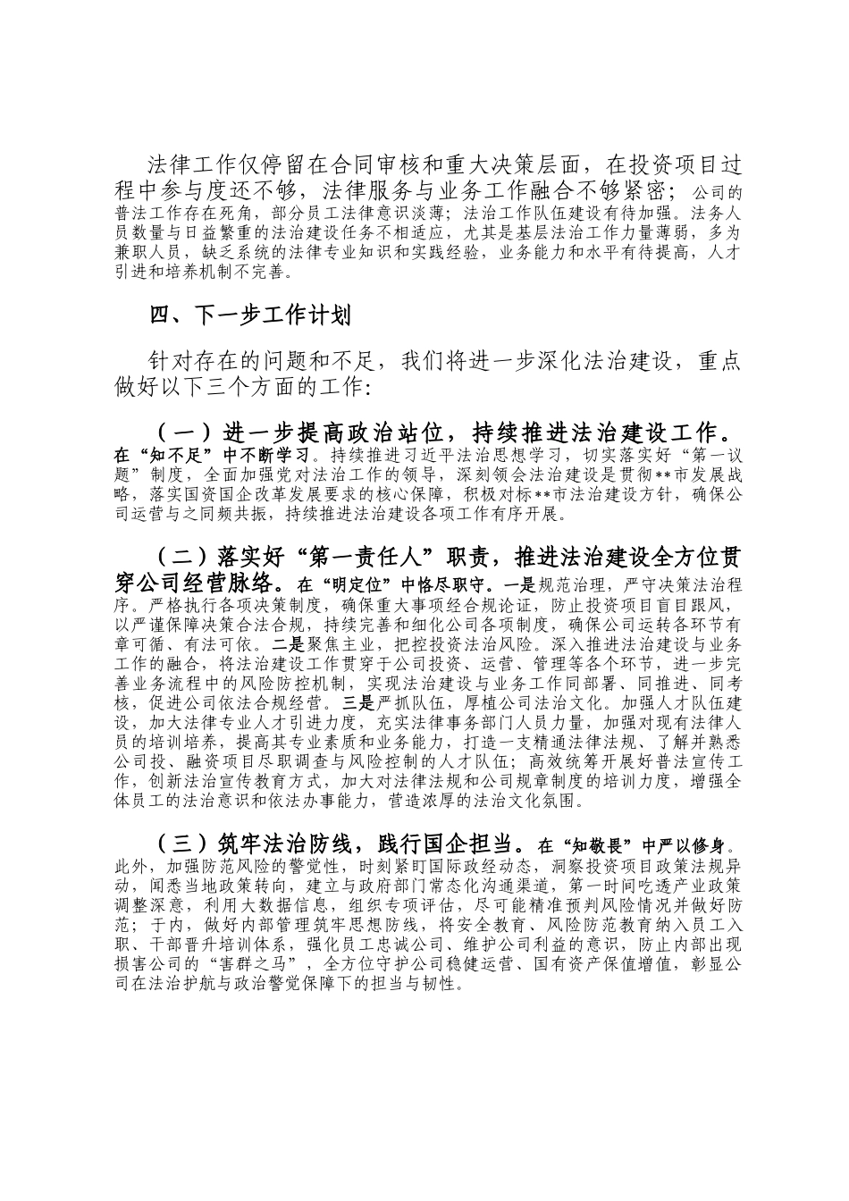 国有投资公司2024年度述法工作报告_第3页