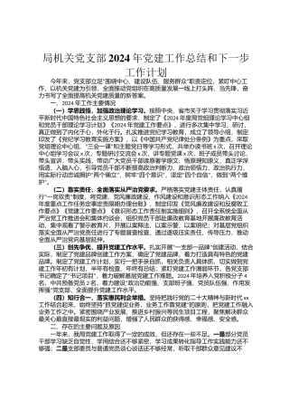 局机关党支部2024年党建工作总结和下一步工作计划