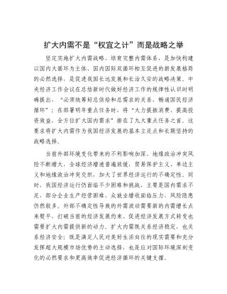 扩大内需不是“权宜之计”而是战略之举【资深秘书】