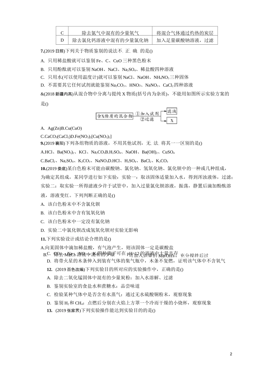中考化学复习物质的共存、检验与鉴别、除杂与分离练习题含答案_第2页