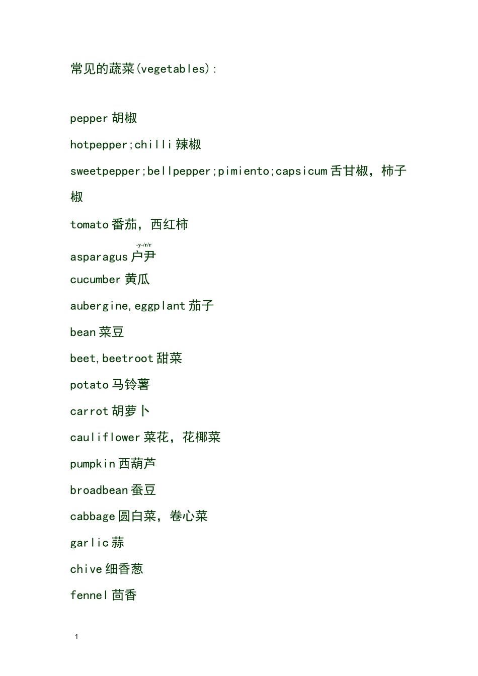 蔬菜单词大全_第1页