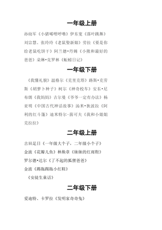 统编版1--6年级推荐阅读书目