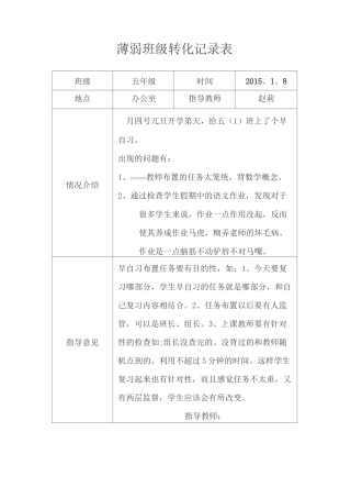 薄弱班级转化记录表