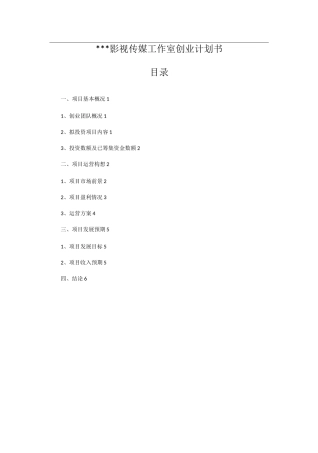 某影视传媒工作室创业计划书