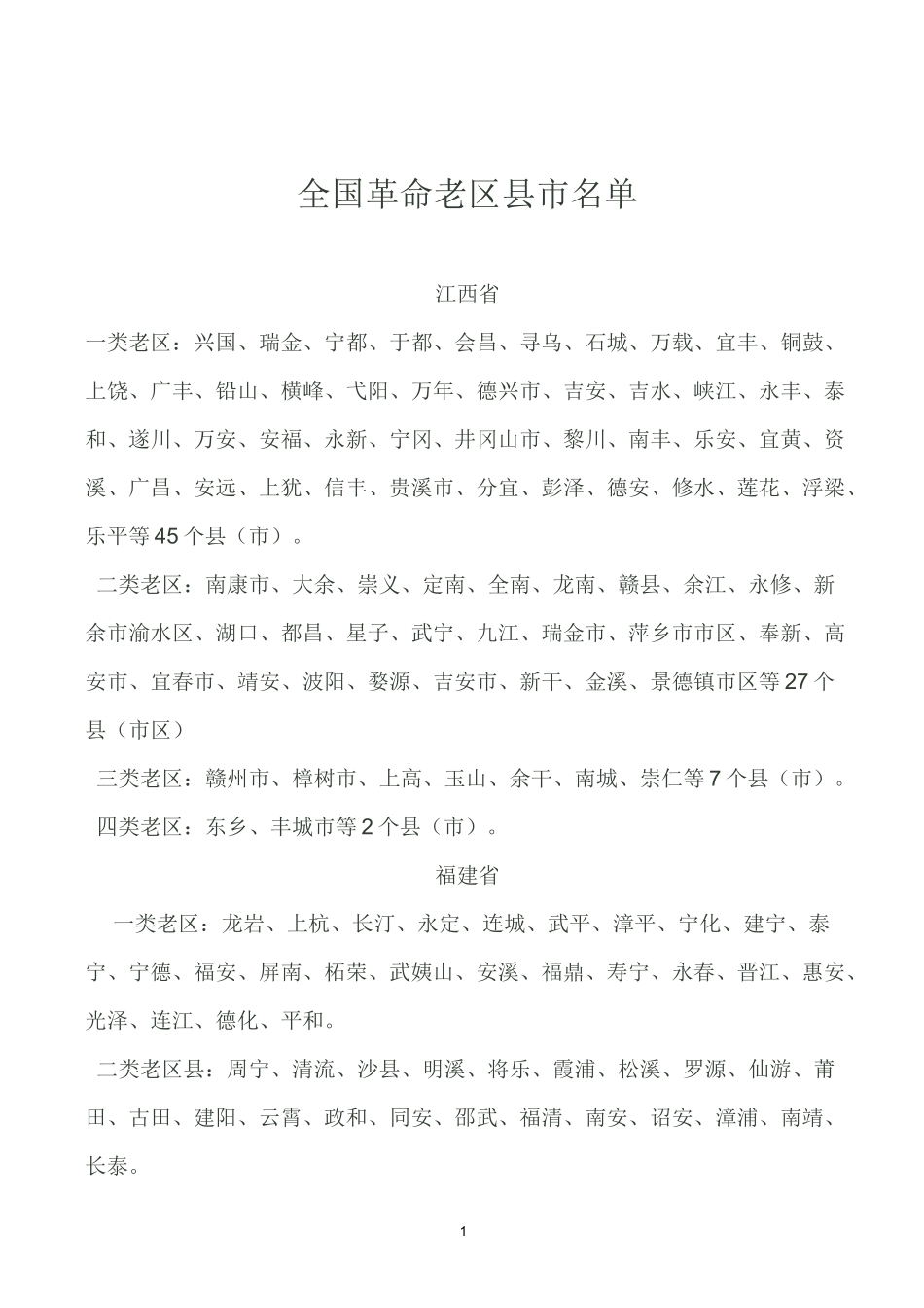 全国28个省、直辖市、自治区革命老区县市名单_第1页