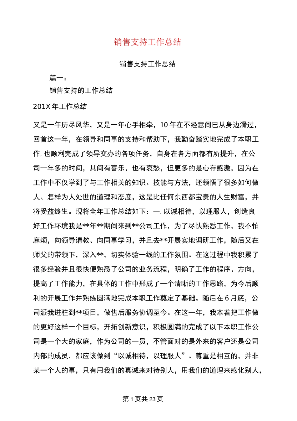 销售支持工作总结_第1页