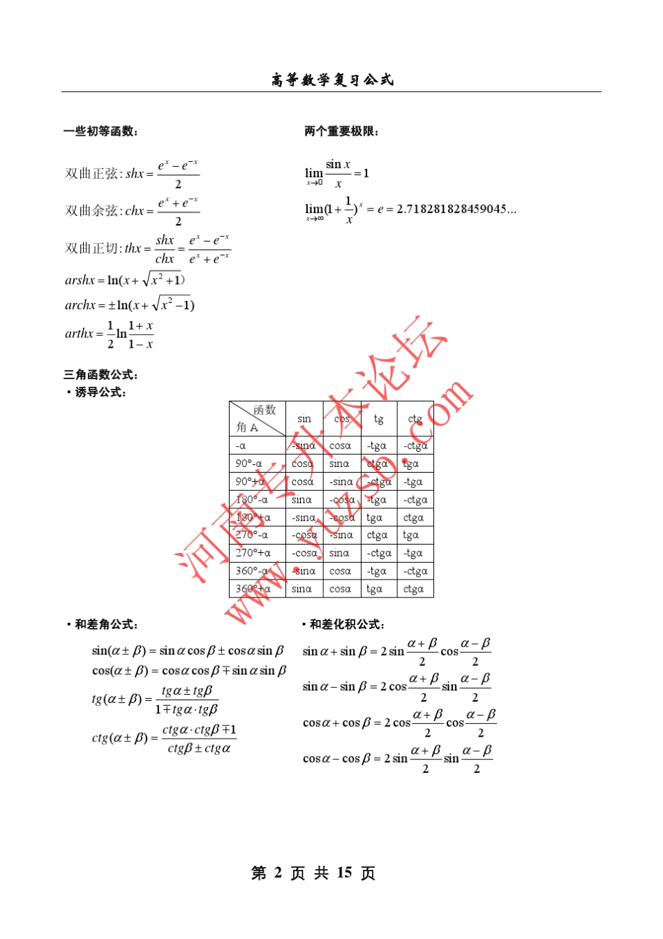 河南专升本考试高等数学常用公式大汇总_第2页