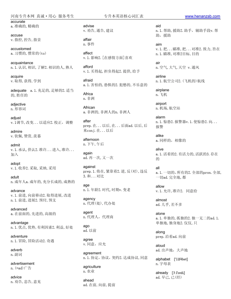 河南专升本英语核心词汇表_第1页