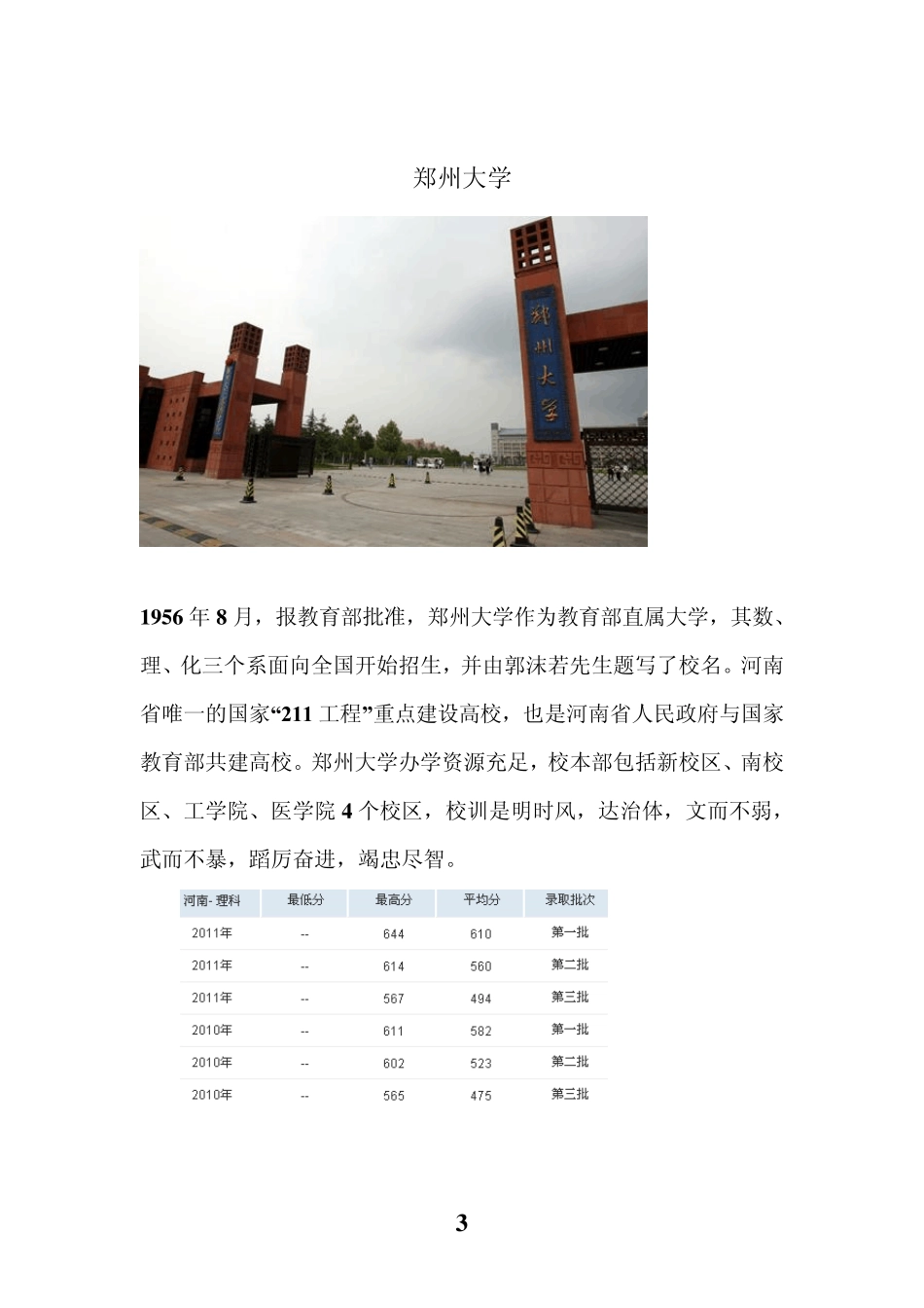 河南省内理工类名校概览(含大学排名和2009——2012年高考分数线)_第3页