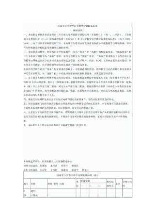 河南省小学数学科学教学仪器配备标准