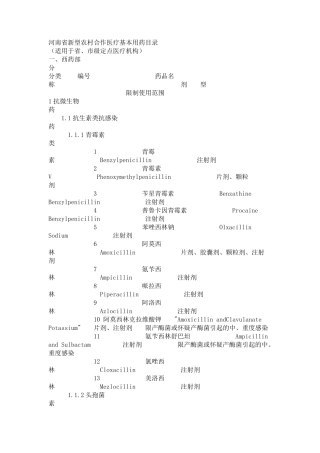 河南省新型农村合作医疗基本用药目录
