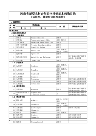 河南省新型农村合作医疗报销基本药物目录适用乡镇