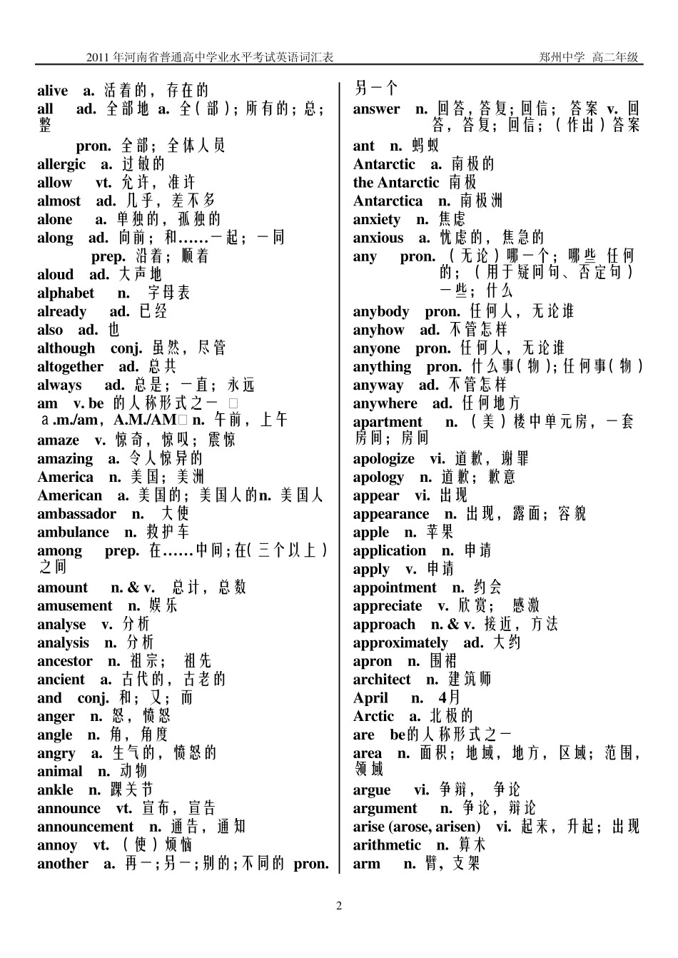 河南省普通高中学业水平考试英语词汇表_第2页