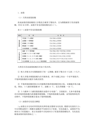 油脂中脂肪酸的组成