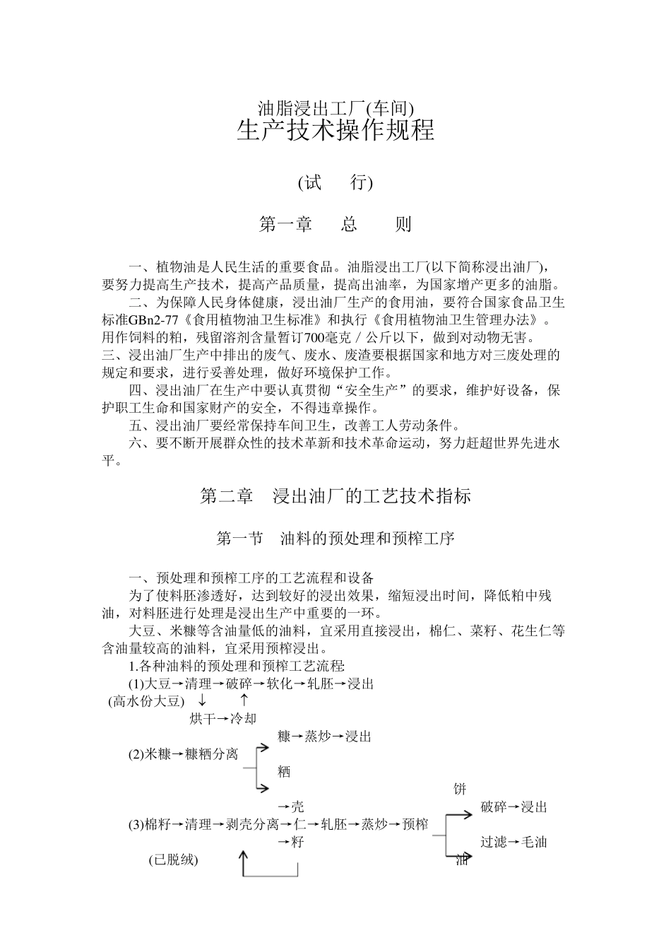 油脂浸出工厂生产技术操作规程_第1页