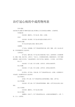 治疗冠心病的中成药物列表