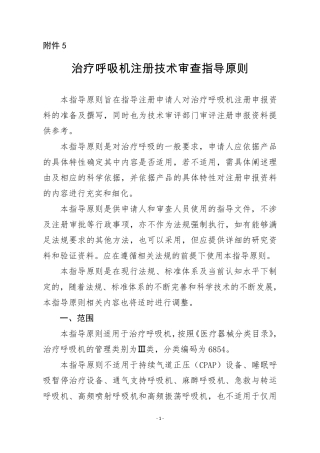 治疗呼吸机注册技术审查指导原则