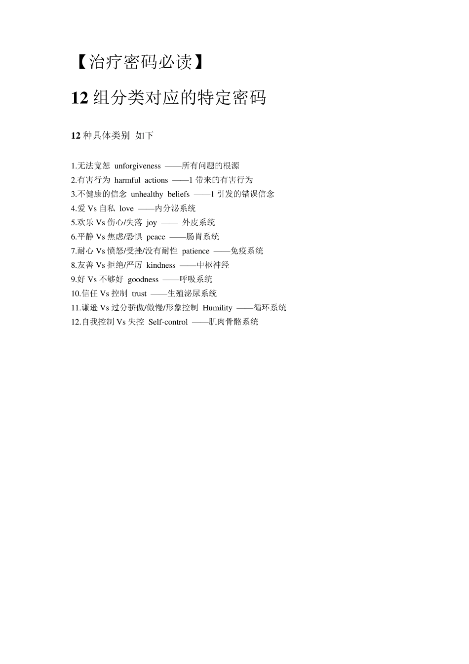 治疗密码必读—12组分类对应的特定密码_第1页
