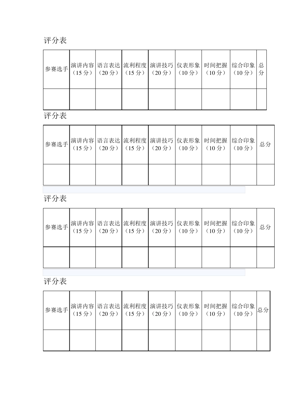 生英语演讲比赛评分标准及评分表_第3页