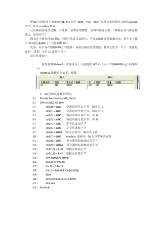 用VB写的程序与施耐德PLC(PLC型号：BMXP342020)实现以太网通信