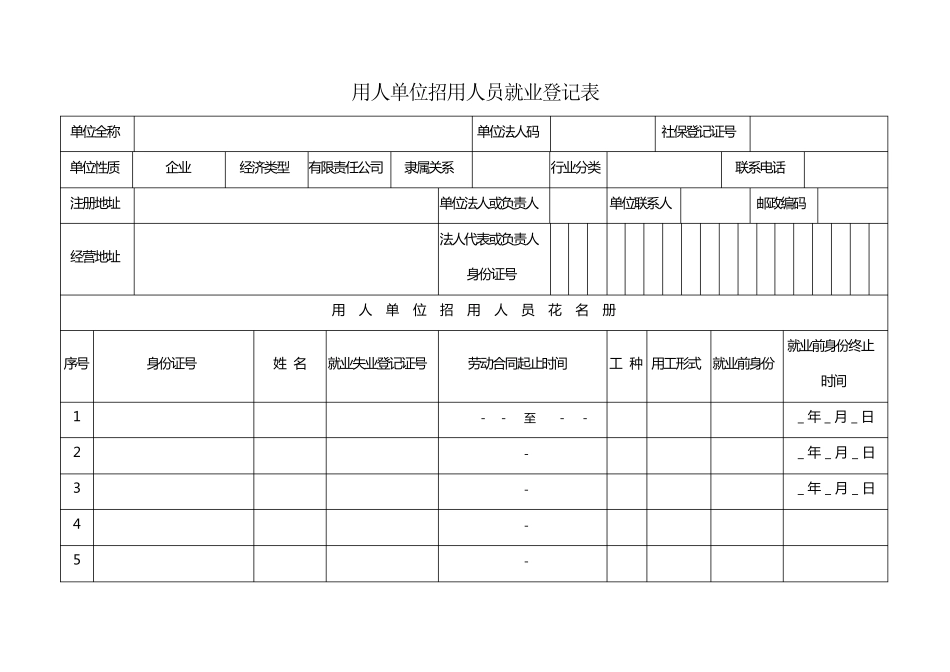 用人单位招用人员就业登记表及填写说明_第1页