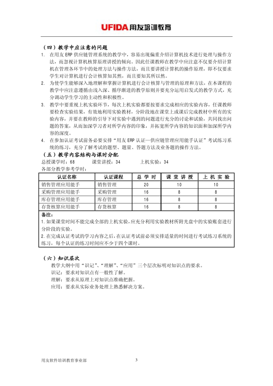 用友ERP实训教学大纲《供应链》_第3页
