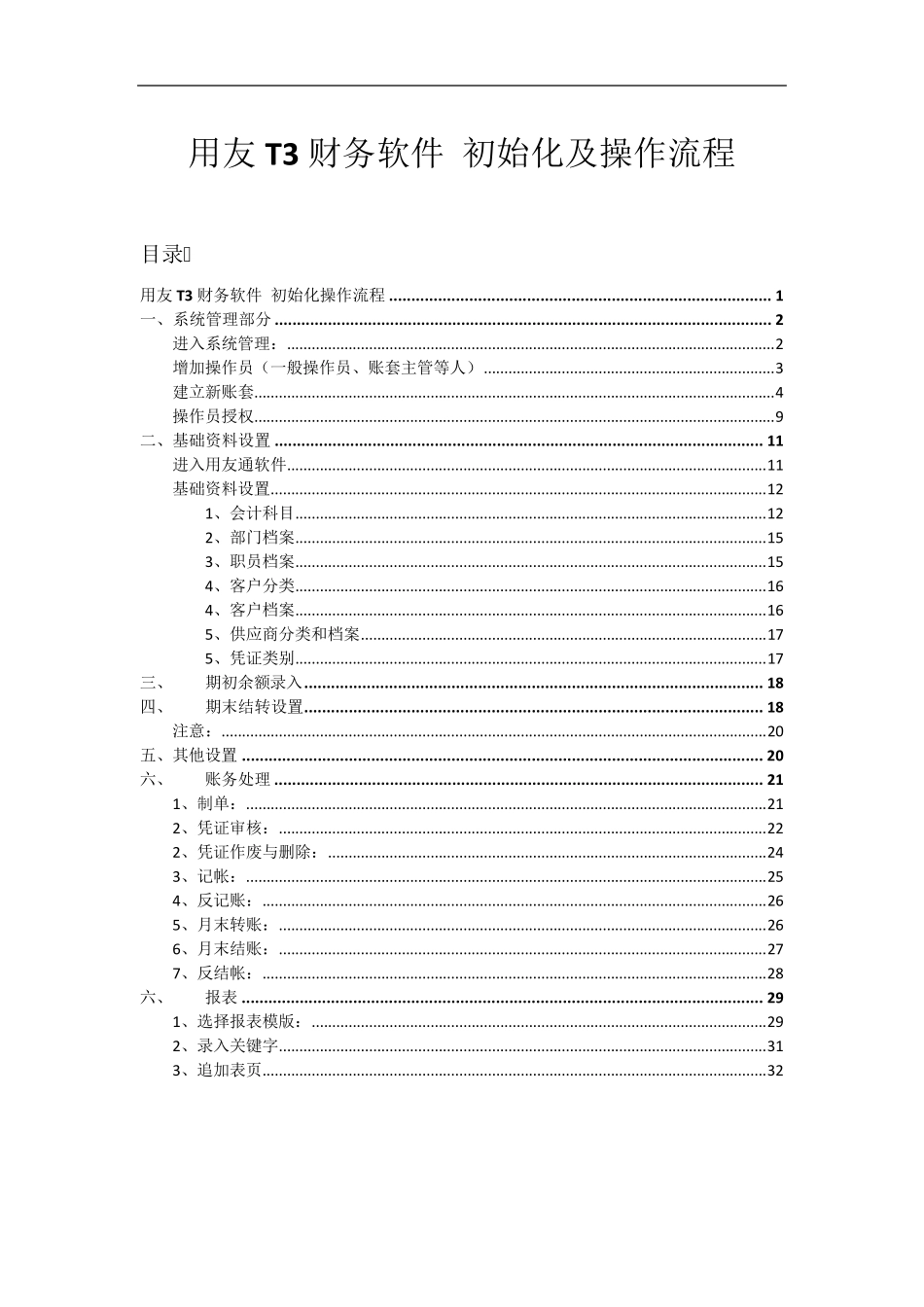 用友T3财务软件初始设置及操作指南_第1页