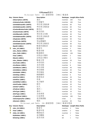用友U8数据字典
