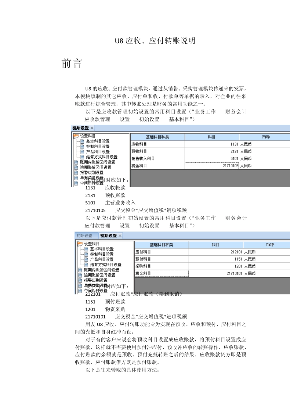 用友U8财务软件应收、应付款管理转账说明_第1页