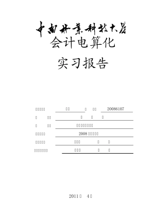用友财务软件实习报告