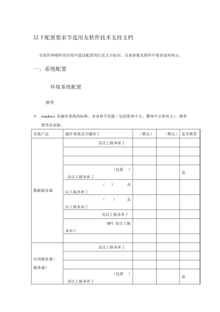 用友软件技术参数应用说明