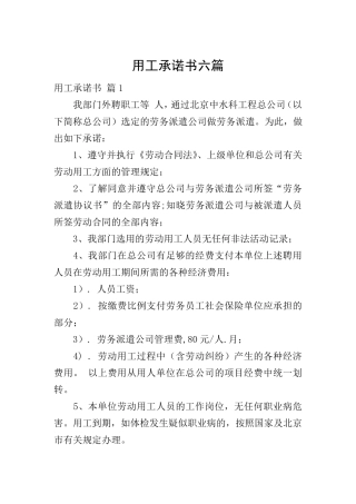 用工承诺书六篇
