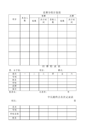 田径运动会所需表册
