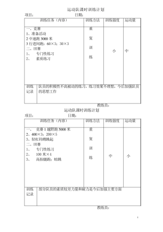 田径运动队课时训练计划