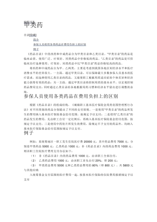 甲类药、乙类药、自费药品