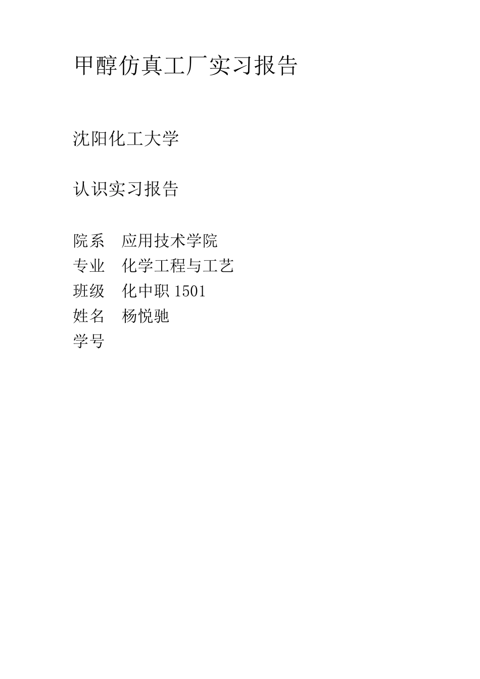 甲醇仿真工厂实习报告_第1页