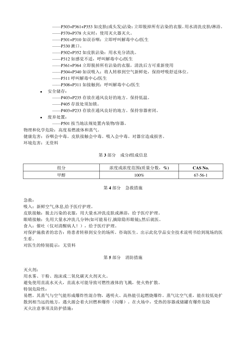 甲醇安全技术说明书MSDS_第2页