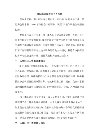 申报高级经济师个人总结