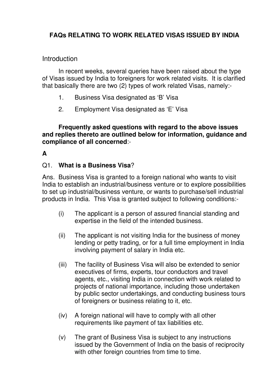 申请印度工作签证常问的问题_第1页