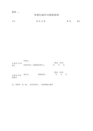 申请行政许可材料清单