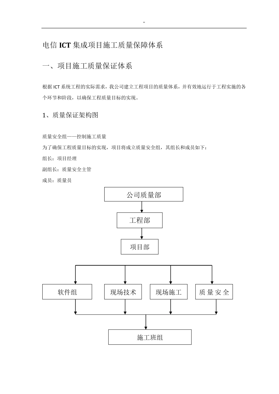 电信ICT系统集成项目方案施工质量保障体系_第1页