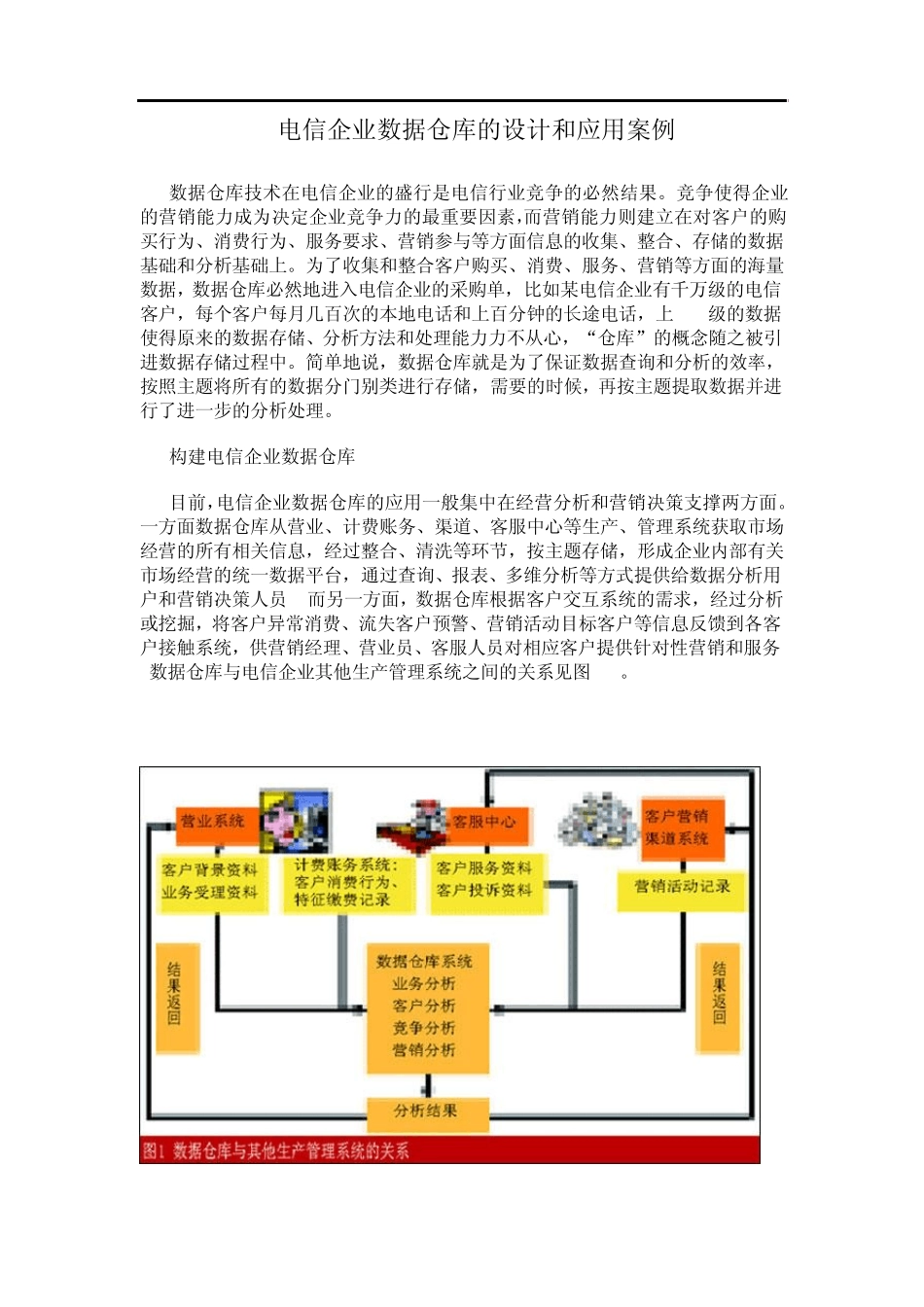 电信企业数据仓库的设计和应用案例_第1页
